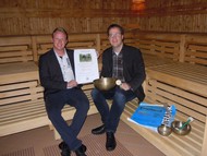 Veranstaltung: ‚Finnische Sauna‘ im Rothaarbad auf dem Stöppel; Vorankündigung Raimund Wolff und Manuel Spies in der Sauna des Rothaarbads; Foto: Rikarde Riedesel